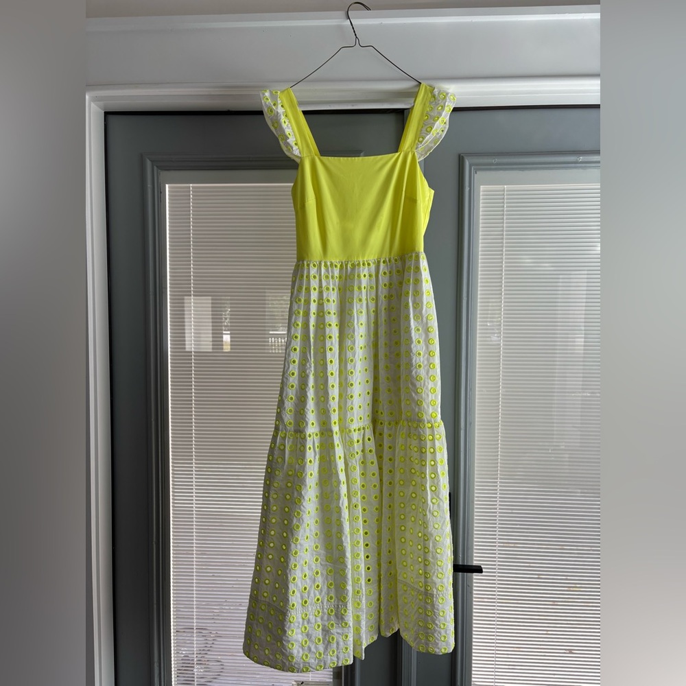 Tanya Taylor Neon Yellow Lace Midi Dress— 0